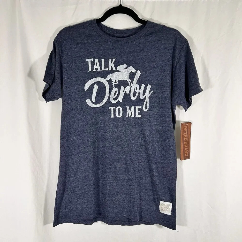 New Retro Brand Derby Shirt Men's Small Blue Short Sleeve Crew Neck Cotton